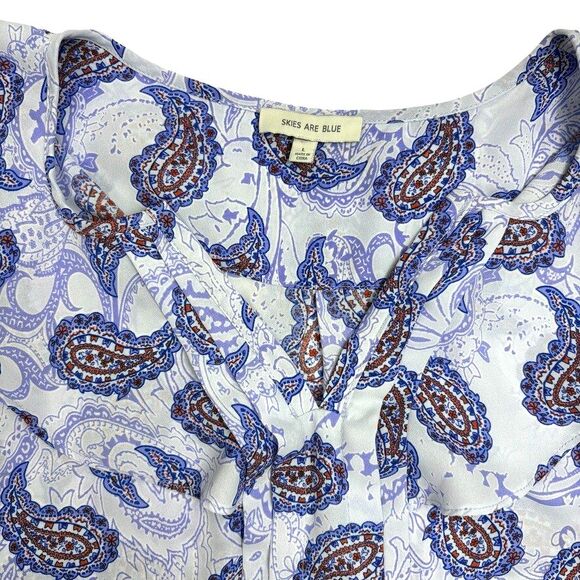 Skies Are Blue Paisley Ruffle Boho Career Airy Career Office Tank Blouse L - Picture 2 of 11